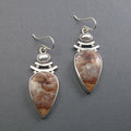Crazy Lace Agate, Freshwater Pearl, Dangle Earrings, Sterling Silver, Two Stone Cabochon, Handmade Jewelry