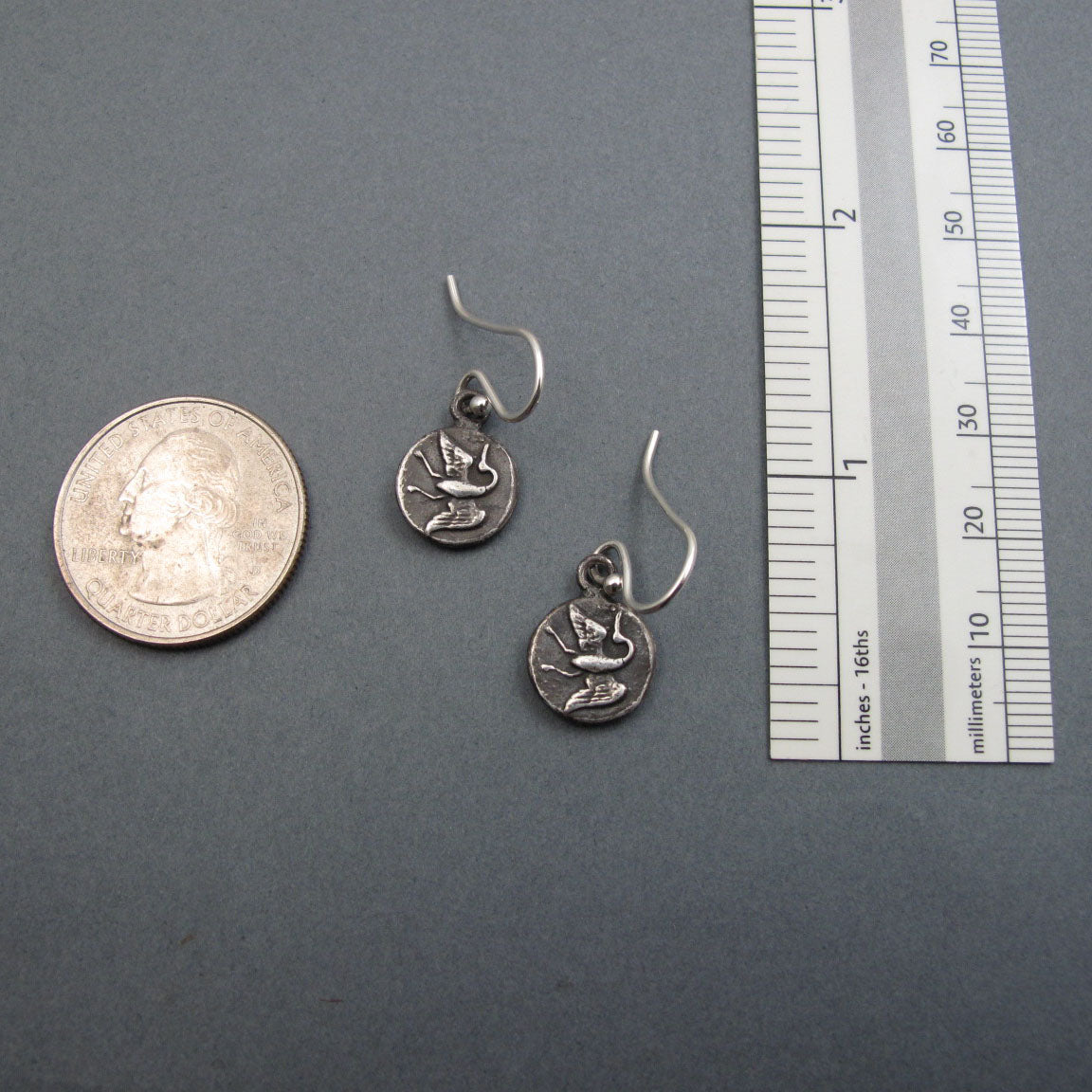 Upcycled Antique Victorian Button Jewelry, Flying Crane Sterling Silver Feminist Earrings, Bird Talisman