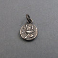 Victorian Button Sterling Silver Pendant, Flying Crane Jewelry, Feminist Symbolism Necklace, Minimalist Bird Jewelry