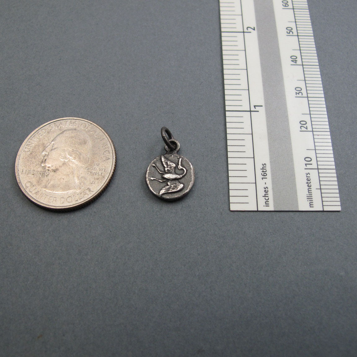 Victorian Button Sterling Silver Pendant, Flying Crane Jewelry, Feminist Symbolism Necklace, Minimalist Bird Jewelry