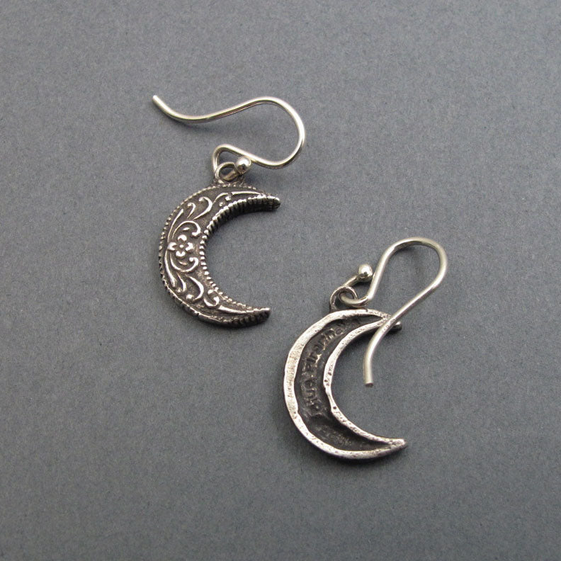Floral Crescent Moon Earrings, Sterling Silver, Celestial Dangle Earrings, Witchy Gift, Motivational Feminist Jewelry