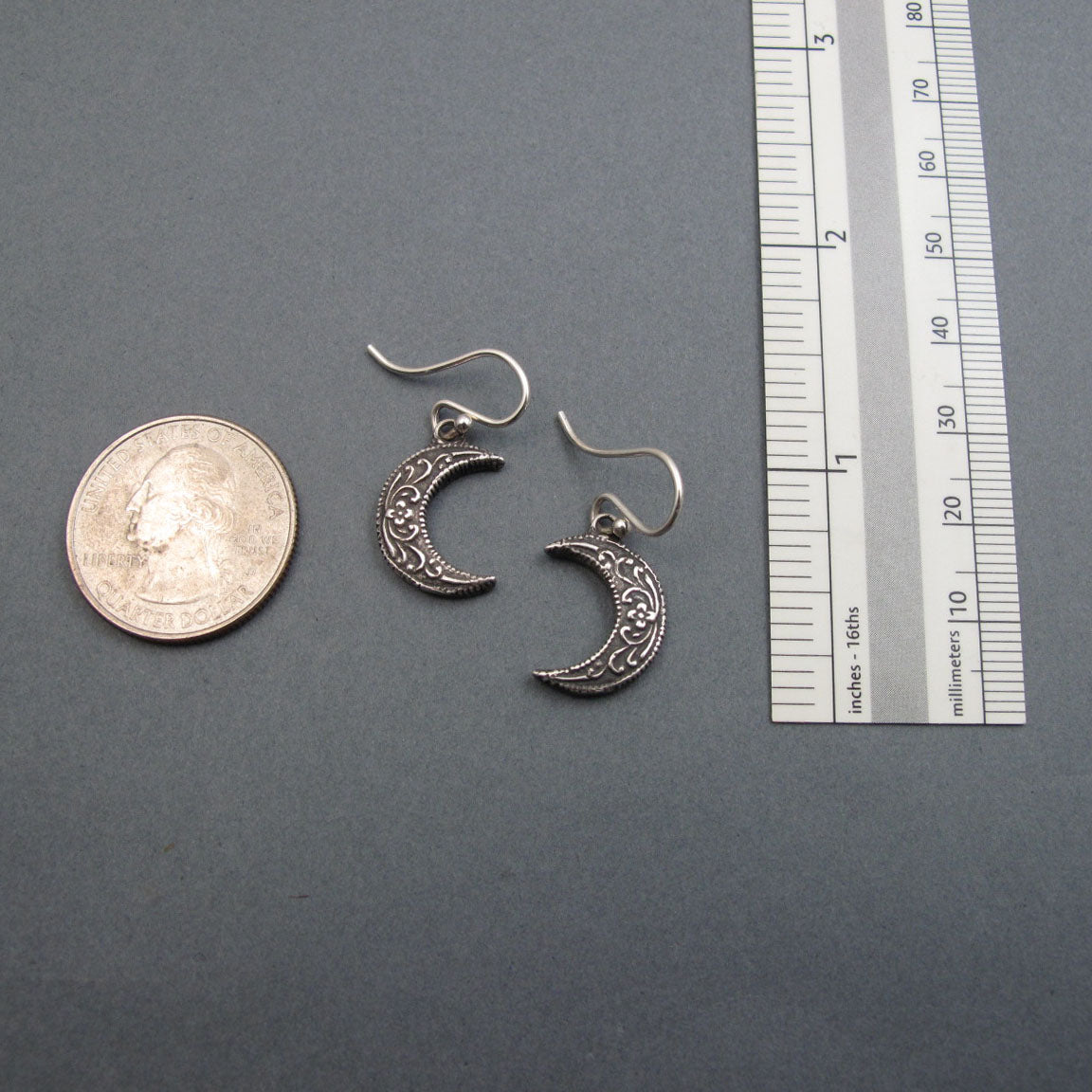 Floral Crescent Moon Earrings, Sterling Silver, Celestial Dangle Earrings, Witchy Gift, Motivational Feminist Jewelry