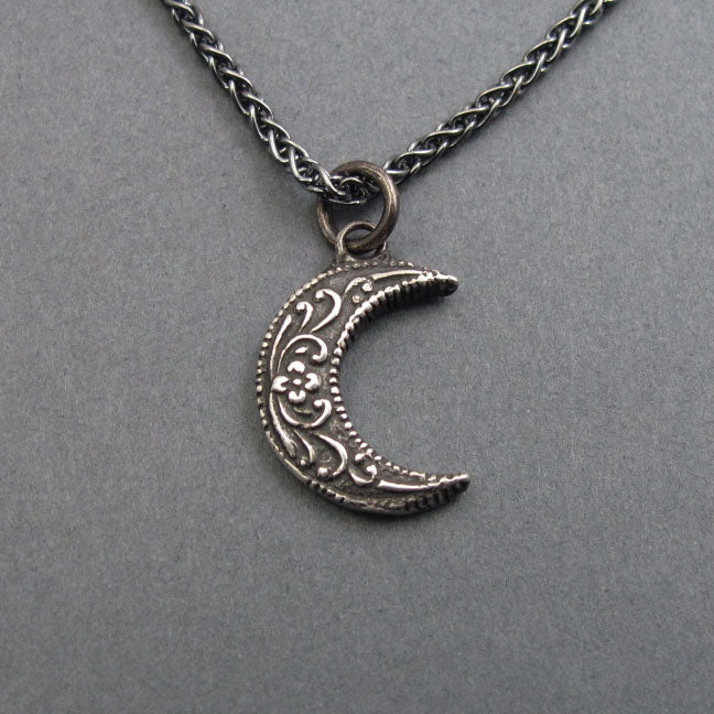 Sterling Silver Floral Crescent Moon Pendant, Celestial Divine Feminine Necklace, Female Empowerment Luna Charm