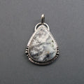 Dendritic Opal Pendant, Sterling Silver, Black White Teardrop Cabochon, Winter Scene Natural Stone