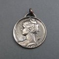 Artemis Sterling Silver Statement Pendant, Greek Goddess Diana, Upcycled Antique French Button Jewelry