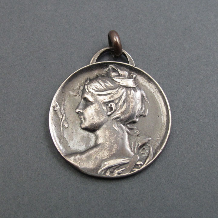 Artemis Sterling Silver Statement Pendant, Greek Goddess Diana, Upcycled Antique French Button Jewelry