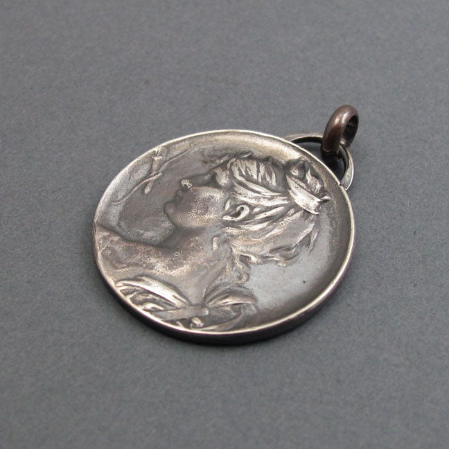 Artemis Sterling Silver Statement Pendant, Greek Goddess Diana, Upcycled Antique French Button Jewelry