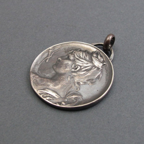 Artemis Sterling Silver Statement Pendant, Greek Goddess Diana, Upcycled Antique French Button Jewelry