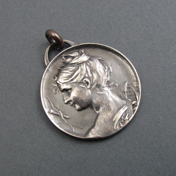 Artemis Sterling Silver Statement Pendant, Greek Goddess Diana, Upcycled Antique French Button Jewelry