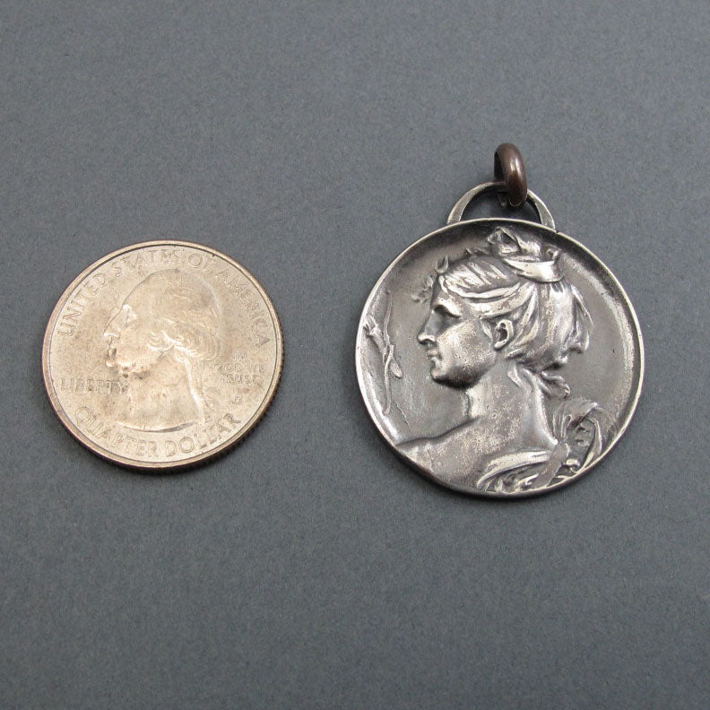Artemis Sterling Silver Statement Pendant, Greek Goddess Diana, Upcycled Antique French Button Jewelry