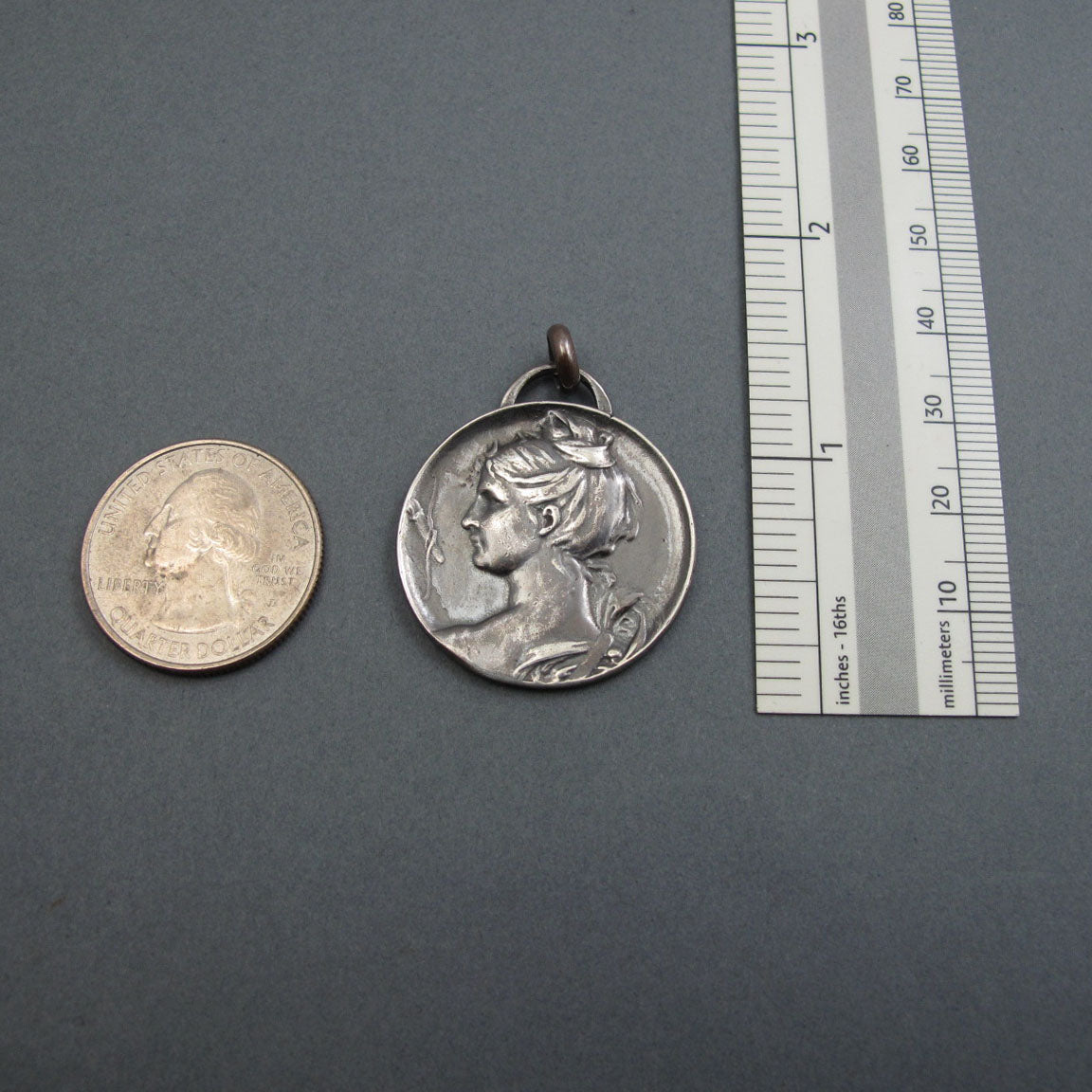 Artemis Sterling Silver Statement Pendant, Greek Goddess Diana, Upcycled Antique French Button Jewelry