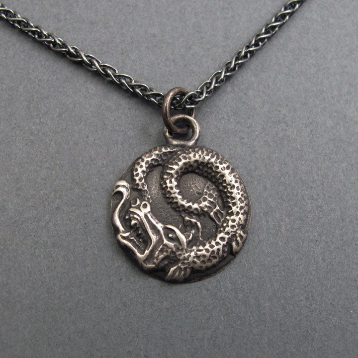 Sterling Silver Ouroboros Dragon Pendant, Rebirth Infinity Amulet, Protective Talisman Necklace, Monster Jewelry