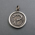 Guardian Necklace Dragon Medallion, Sterling Silver Protector Necklace, French Military, Antique Victorian Button Jewelry