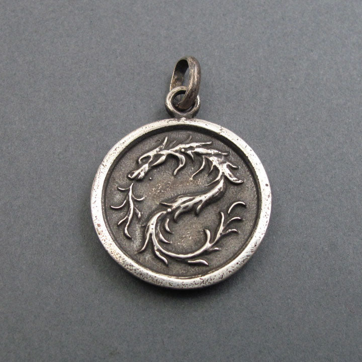 Guardian Necklace Dragon Medallion, Sterling Silver Protector Necklace, French Military, Antique Victorian Button Jewelry
