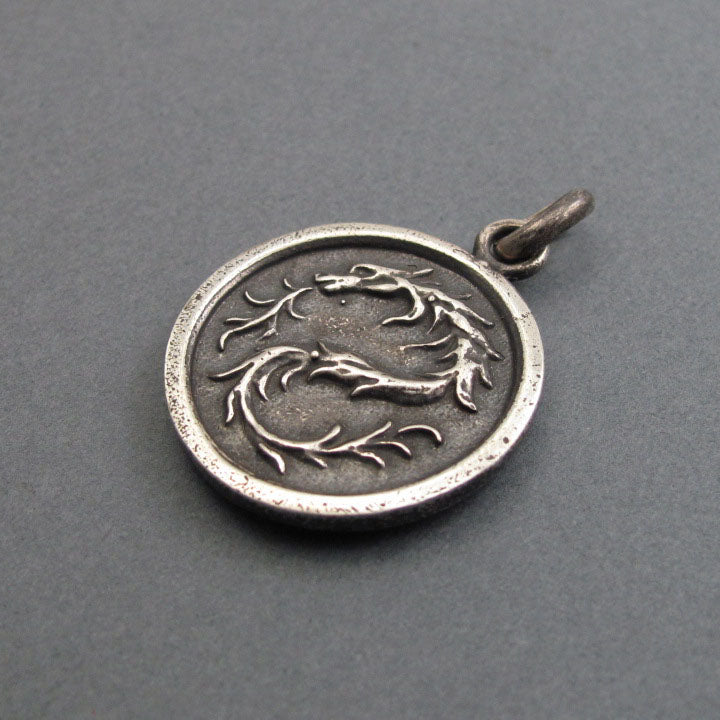 Guardian Necklace Dragon Medallion, Sterling Silver Protector Necklace, French Military, Antique Victorian Button Jewelry