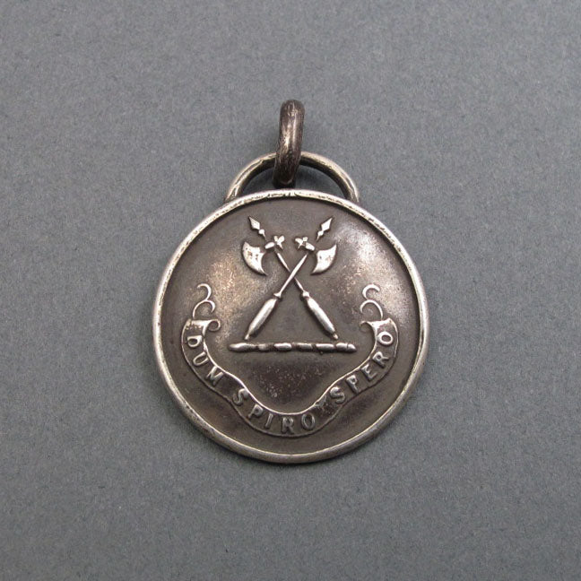 Motivational Motto Pendant, While I Breathe I Hope, Heraldic Victorian Button Jewelry, Sterling Silver
