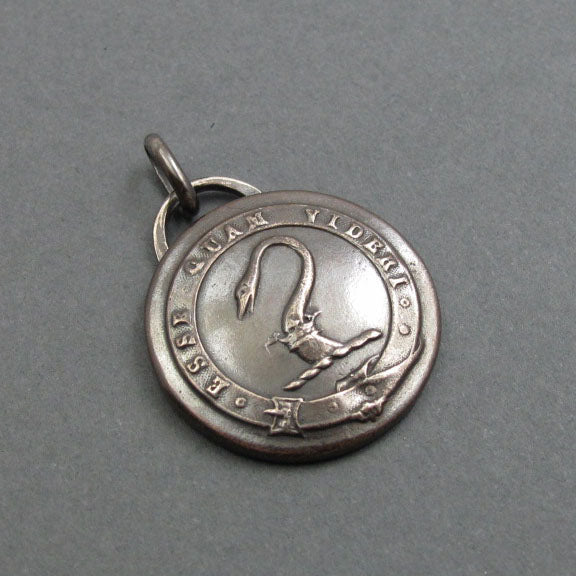 To Be Rather Than to Seem, Sterling Silver Motto Pendant, Swan, Crown, Heraldic Necklace