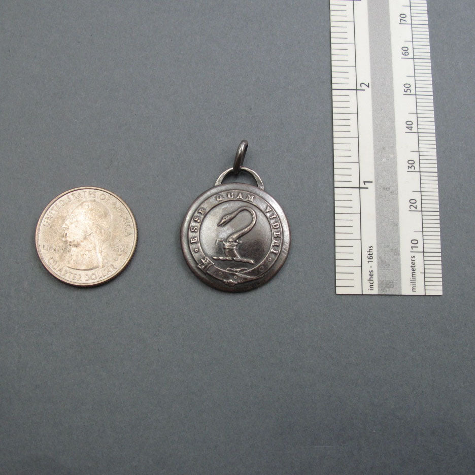 To Be Rather Than to Seem, Sterling Silver Motto Pendant, Swan, Crown, Heraldic Necklace