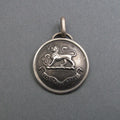 Antique Heraldic Shield Pendant, Actions not Words Crest with Lion, Sterling Silver Talisman Protection