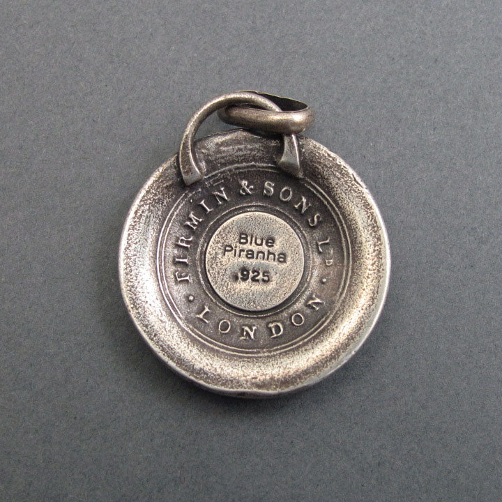 Antique Heraldic Shield Pendant, Actions not Words Crest with Lion, Sterling Silver Talisman Protection