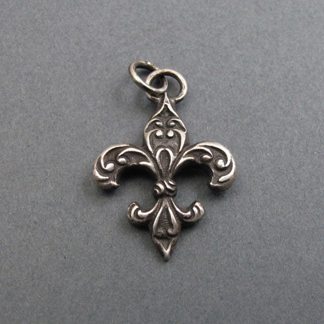 Sterling Silver Fleur-de-Lis Pendant, Upcycled Antique, Lily Flower Mardi Gras Necklace, French Heraldic Style