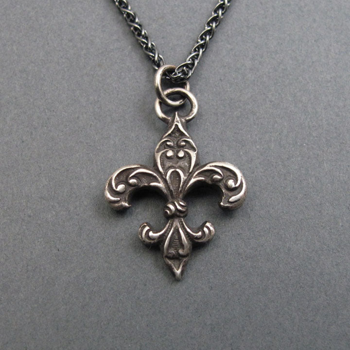 Sterling Silver Fleur-de-Lis Pendant, Upcycled Antique, Lily Flower Mardi Gras Necklace, French Heraldic Style