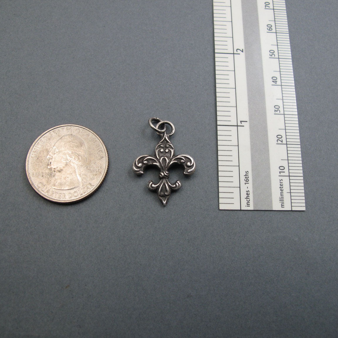 Sterling Silver Fleur-de-Lis Pendant, Upcycled Antique, Lily Flower Mardi Gras Necklace, French Heraldic Style