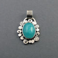 Amazonite Flower Pendant, Sterling Silver, Teal Blue Oval Cabochon, Handmade Art Jewelry Necklace