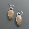Fossil Coral Dangle Earrings, Sterling Silver, Brown Teardrop Cabochon, Natural Gem, Handmade Statement Jewelry