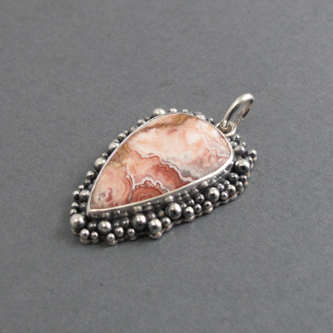 Crazy Lace Agate Pendant, Sterling Silver, Oxidized Granulation, Statement Necklace, One of a Kind, Gem-lover