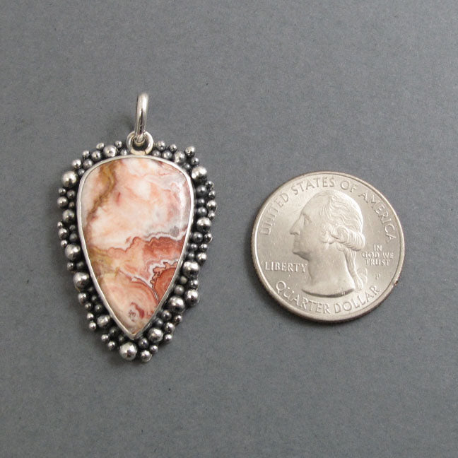 Crazy Lace Agate Pendant, Sterling Silver, Oxidized Granulation, Statement Necklace, One of a Kind, Gem-lover