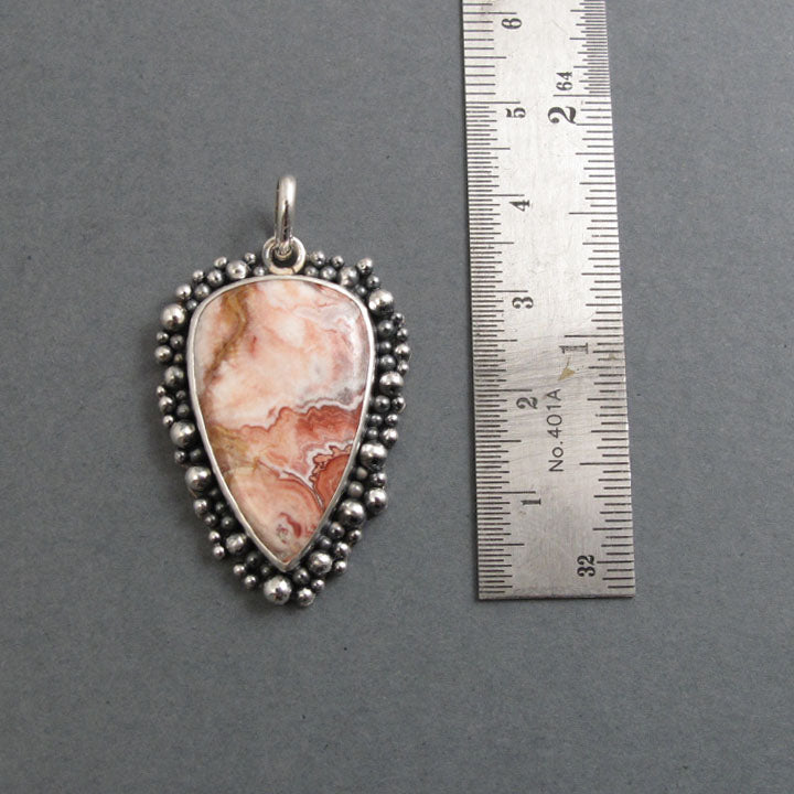 Crazy Lace Agate Pendant, Sterling Silver, Oxidized Granulation, Statement Necklace, One of a Kind, Gem-lover