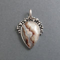 Crazy Lace Agate Pendant, Sterling Silver, Oxidized Granulation, Neutral, Teardrop Necklace, One of a Kind