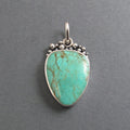 Kingman Turquoise Pendant, Sterling Silver, Oxidized Granulation, Blue Green, Arizona Gem, Artisan Necklace