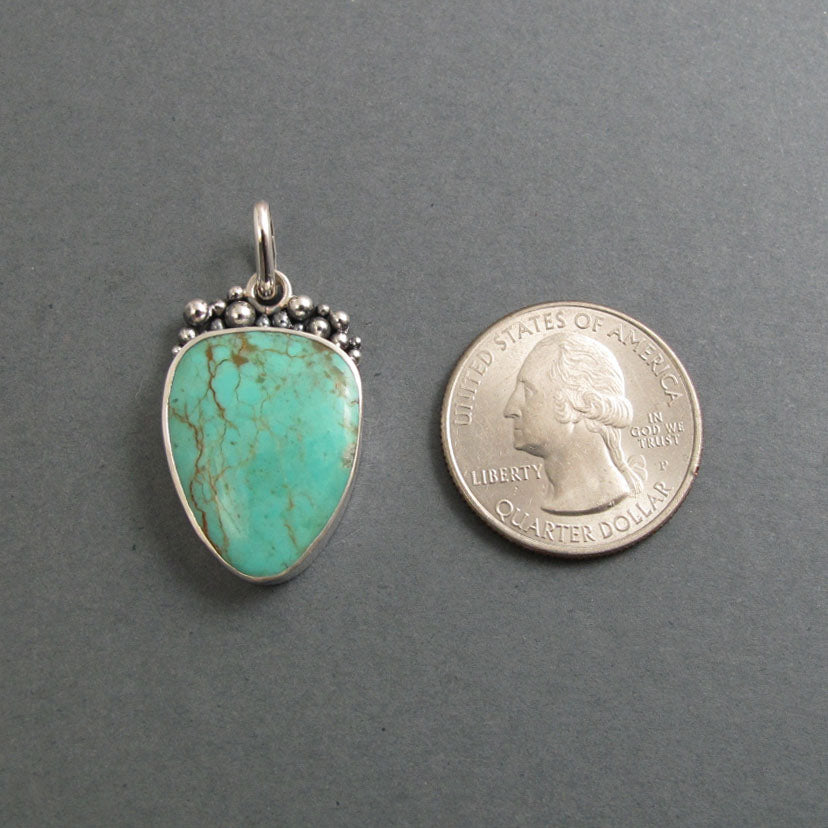 Kingman Turquoise Pendant, Sterling Silver, Oxidized Granulation, Blue Green, Arizona Gem, Artisan Necklace