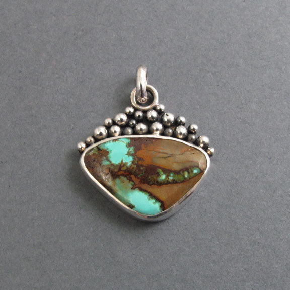 Campitos Turquoise Pendant, Sterling Silver, Oxidized Granulation, Teal Blue, Statement Necklace, One of a Kind