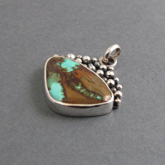 Campitos Turquoise Pendant, Sterling Silver, Oxidized Granulation, Teal Blue, Statement Necklace, One of a Kind