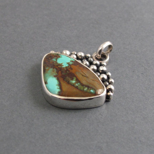 Campitos Turquoise Pendant, Sterling Silver, Oxidized Granulation, Teal Blue, Statement Necklace, One of a Kind