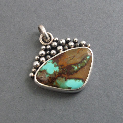 Campitos Turquoise Pendant, Sterling Silver, Oxidized Granulation, Teal Blue, Statement Necklace, One of a Kind