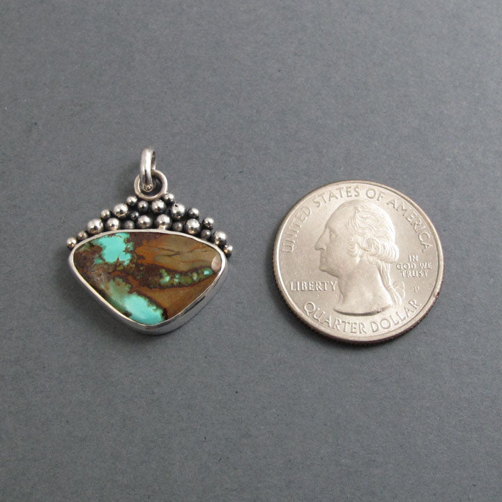 Campitos Turquoise Pendant, Sterling Silver, Oxidized Granulation, Teal Blue, Statement Necklace, One of a Kind