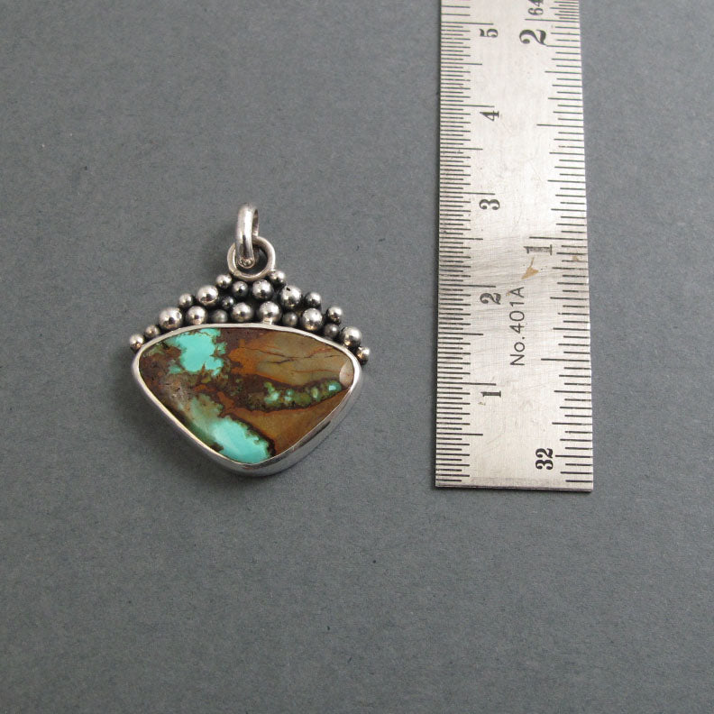 Campitos Turquoise Pendant, Sterling Silver, Oxidized Granulation, Teal Blue, Statement Necklace, One of a Kind
