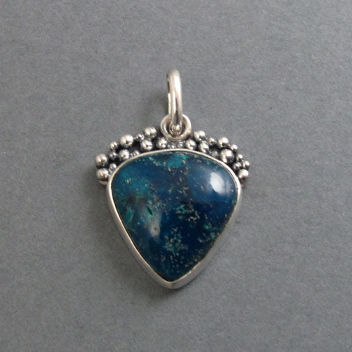 Cavansite Pendant, Sterling Silver, Granulation, Deep Blue Teal, Statement Necklace, One of a Kind Handmade