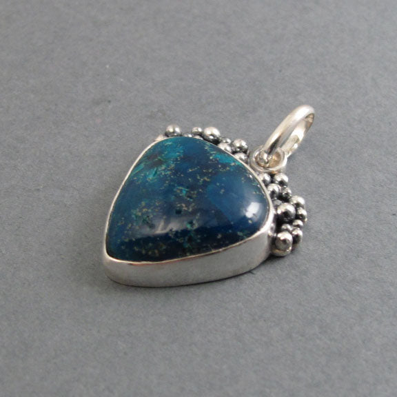Cavansite Pendant, Sterling Silver, Granulation, Deep Blue Teal, Statement Necklace, One of a Kind Handmade