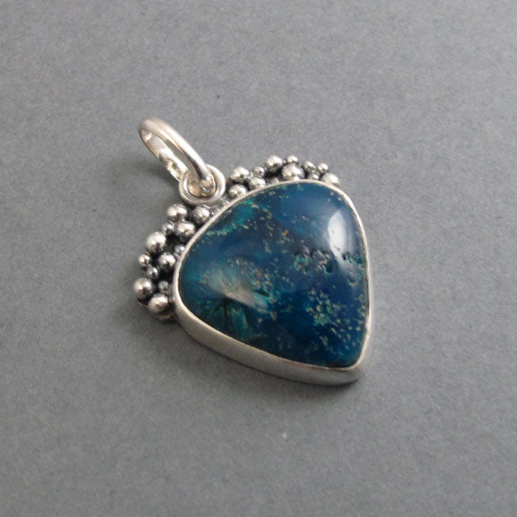 Cavansite Pendant, Sterling Silver, Granulation, Deep Blue Teal, Statement Necklace, One of a Kind Handmade