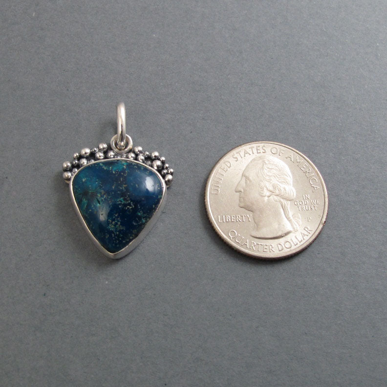 Cavansite Pendant, Sterling Silver, Granulation, Deep Blue Teal, Statement Necklace, One of a Kind Handmade