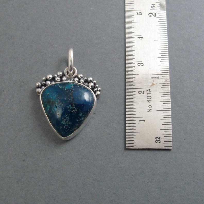 Cavansite Pendant, Sterling Silver, Granulation, Deep Blue Teal, Statement Necklace, One of a Kind Handmade