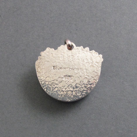 Chrysocolla Pendant, Sterling Silver, Half Moon, Oxidized Granulation, Teal Green Necklace, One of a Kind