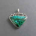 Chrysocolla Malachite Pendant, Sterling Silver, Oxidized Granulation, Teal Green Swirl Necklace, One of a Kind