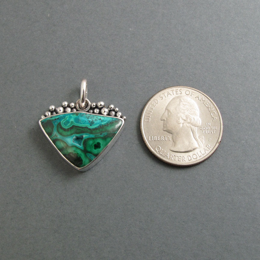 Chrysocolla Malachite Pendant, Sterling Silver, Oxidized Granulation, Teal Green Swirl Necklace, One of a Kind