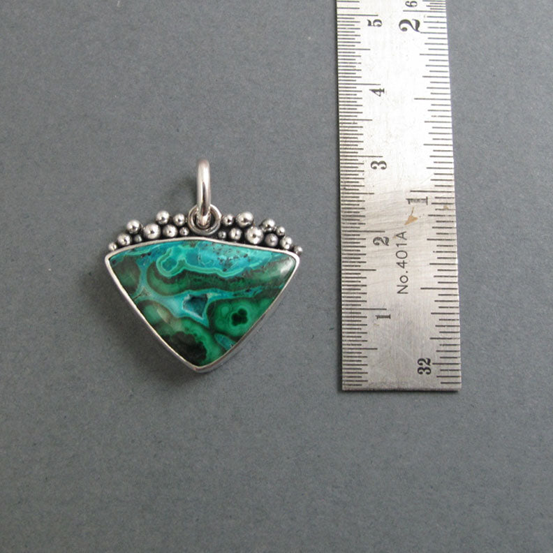 Chrysocolla Malachite Pendant, Sterling Silver, Oxidized Granulation, Teal Green Swirl Necklace, One of a Kind